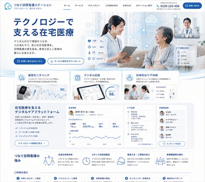 訪問看護ステーションを想定したホームページデザインサンプル
