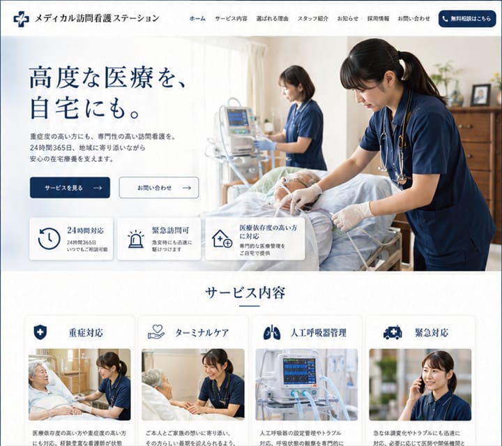 訪問看護ステーションを想定したホームページデザインサンプル