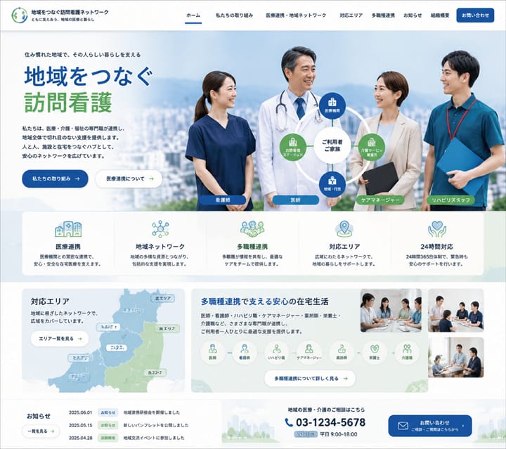 訪問看護ステーションを想定したスマートフォン向けホームページデザインサンプル